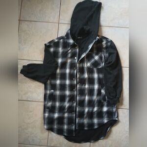 Disturbia Oversized Monochrome Plaid Hooded Shirt Jacket (Deadstock💀)